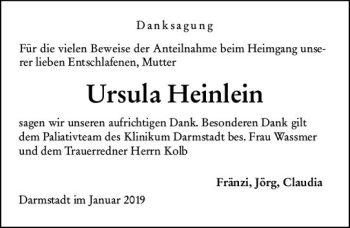 Traueranzeige von Ursula Heinlein von vrm-trauer