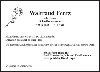 Traueranzeige von Waltraud Fentz von vrm-trauer