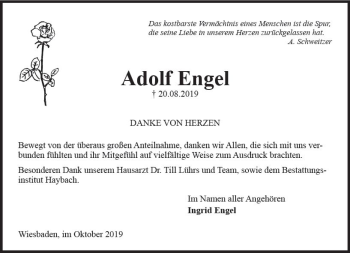 Traueranzeige von Adolf Engel von vrm-trauer