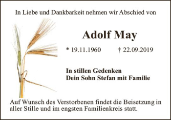 Traueranzeige von Adolf May von vrm-trauer