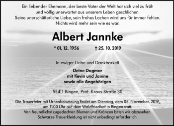 Traueranzeige von Albert Jannke von vrm-trauer
