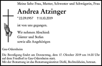 Traueranzeige von Andrea Atzinger von vrm-trauer