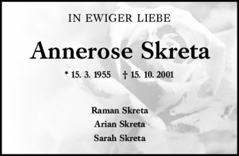 Traueranzeige von Annerose Skreta von vrm-trauer