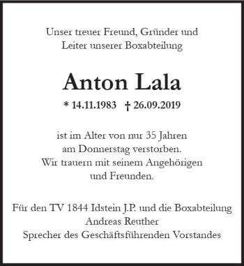 Traueranzeige von Anton Lala von vrm-trauer