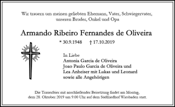 Traueranzeige von Armando Ribeiro Fernandes de Oliveira von vrm-trauer
