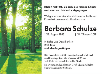 Traueranzeige von Barbara Schulze von vrm-trauer