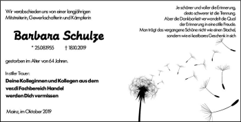 Traueranzeige von Barbara Schulze von vrm-trauer