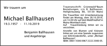 Traueranzeige von Bestattungen Ballhausen von vrm-trauer