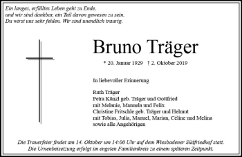 Traueranzeige von Bruno Träger von vrm-trauer