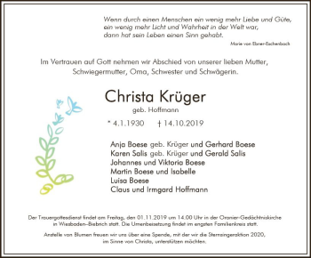 Traueranzeige von Christa Krüger von vrm-trauer