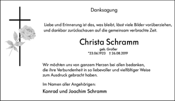 Traueranzeige von Christa Schramm von vrm-trauer