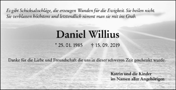 Traueranzeige von Daniel Willius von vrm-trauer