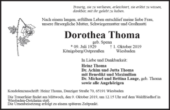 Traueranzeige von Dorothea Thoma von vrm-trauer