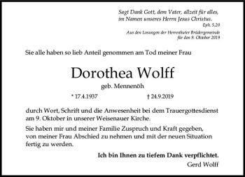 Traueranzeige von Dorothea Wolff von vrm-trauer