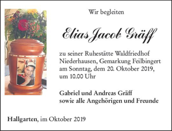Traueranzeige von Elias Jacob Gräff von vrm-trauer