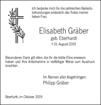 Traueranzeige von Elisabeth Gräber von vrm-trauer
