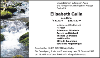Traueranzeige von Elisabeth Gulla von vrm-trauer