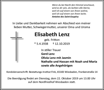 Traueranzeige von Elisabeth Lenz von vrm-trauer