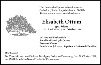 Traueranzeige von Elisabeth Ottum von vrm-trauer