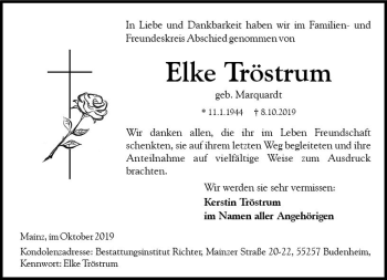 Traueranzeige von Elke Tröstrum von vrm-trauer