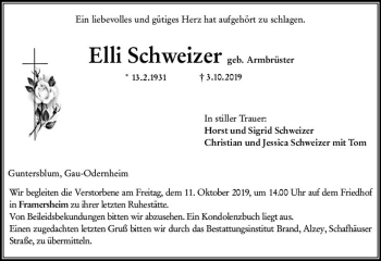 Traueranzeige von Elli Schweizer von vrm-trauer