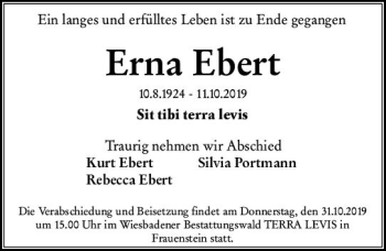 Traueranzeige von Erna Ebert von vrm-trauer