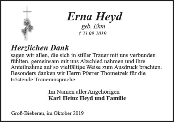 Traueranzeige von Erna Heyd von vrm-trauer