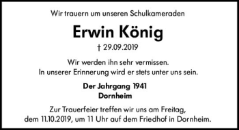 Traueranzeige von Erwin König von vrm-trauer