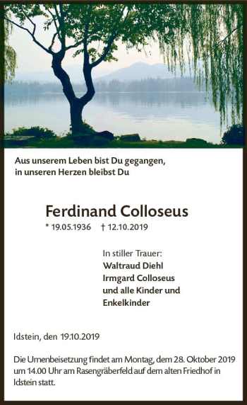 Traueranzeige von Ferdinand Colloseus von vrm-trauer