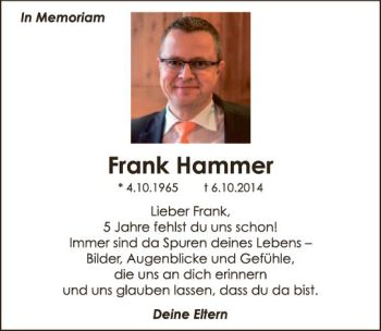 Traueranzeige von Frank Hammer von vrm-trauer