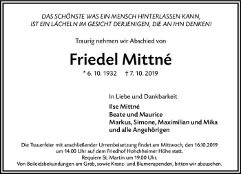 Traueranzeige von Friedel Mittne von vrm-trauer