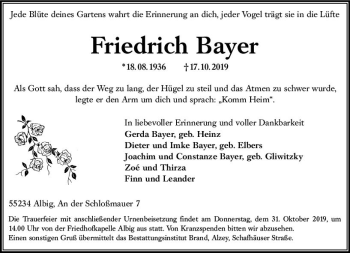 Traueranzeige von Friedrich Bayer von vrm-trauer