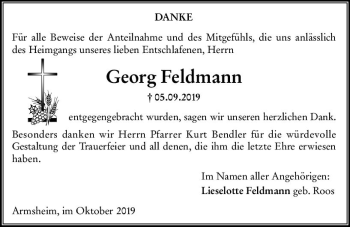 Traueranzeige von Georg Feldmann von vrm-trauer