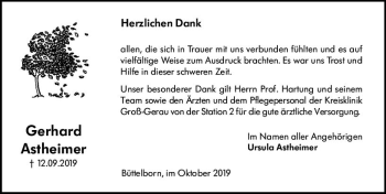 Traueranzeige von Gerhard Astheimer von vrm-trauer
