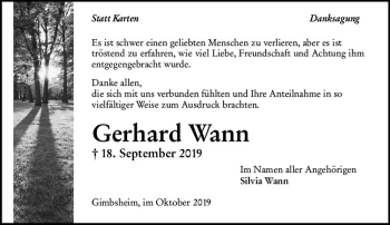Traueranzeige von Gerhard Wann von vrm-trauer