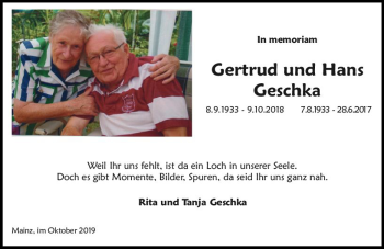 Traueranzeige von Gertrud Geschka von vrm-trauer