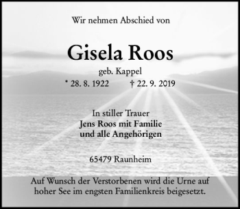 Traueranzeige von Gisela Roos von vrm-trauer