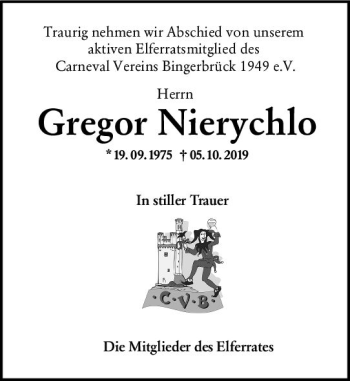 Traueranzeige von Gregor Nierychlo von vrm-trauer