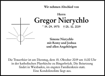 Traueranzeige von Gregor Nierychlo von vrm-trauer