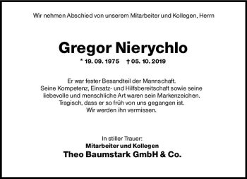 Traueranzeige von Gregor Nierychlo von vrm-trauer