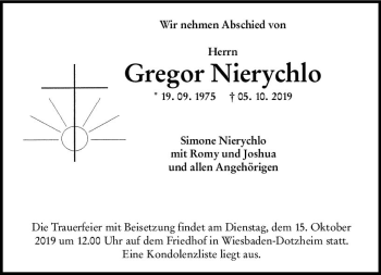 Traueranzeige von Gregor Nierychlo von vrm-trauer