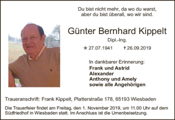 Traueranzeige von Günter Bernhard Kippelt von vrm-trauer