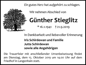 Traueranzeige von Günther Stieglitz von vrm-trauer
