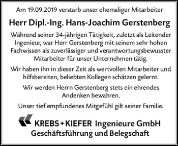 Traueranzeige von Hans-Joachim Gerstenberg von vrm-trauer