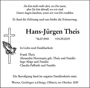 Traueranzeige von Hans-Jürgen Theis von vrm-trauer