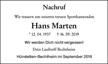 Traueranzeige von Hans Marten von vrm-trauer