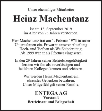 Traueranzeige von Heinz Machentanz von vrm-trauer