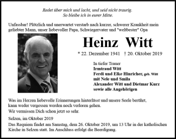 Traueranzeige von Heinz Witt von vrm-trauer