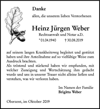Traueranzeige von Heinz Jürgen Weber von vrm-trauer