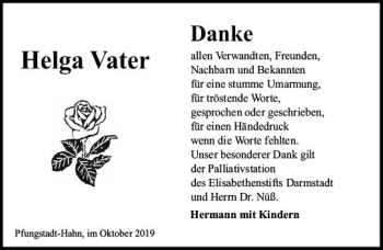 Traueranzeige von Helga Vater von vrm-trauer
